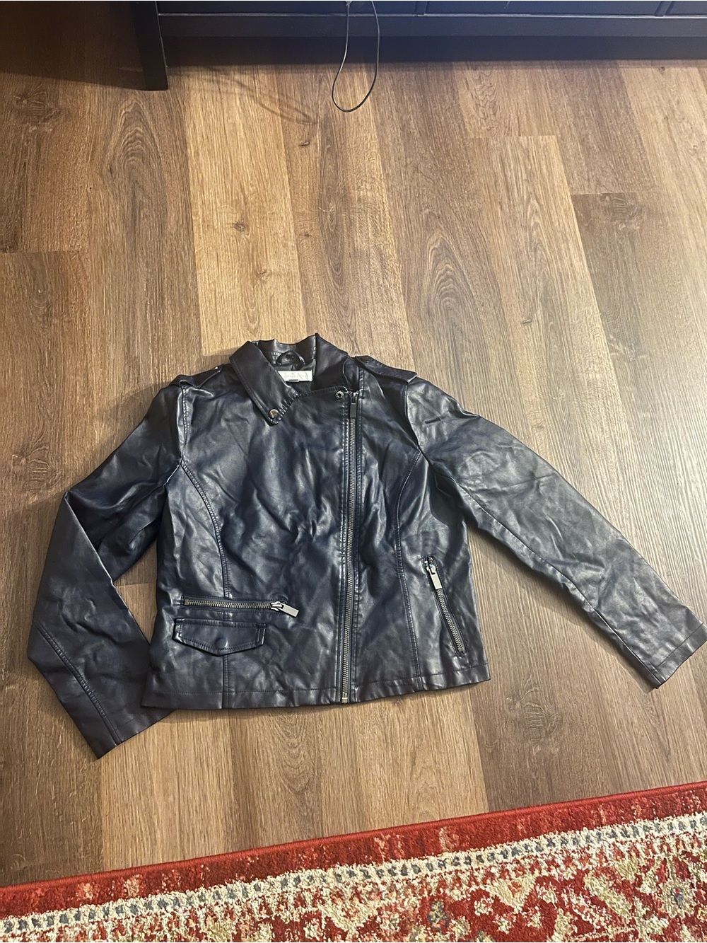 Women’s Navy Faux Leather Moto Jacket